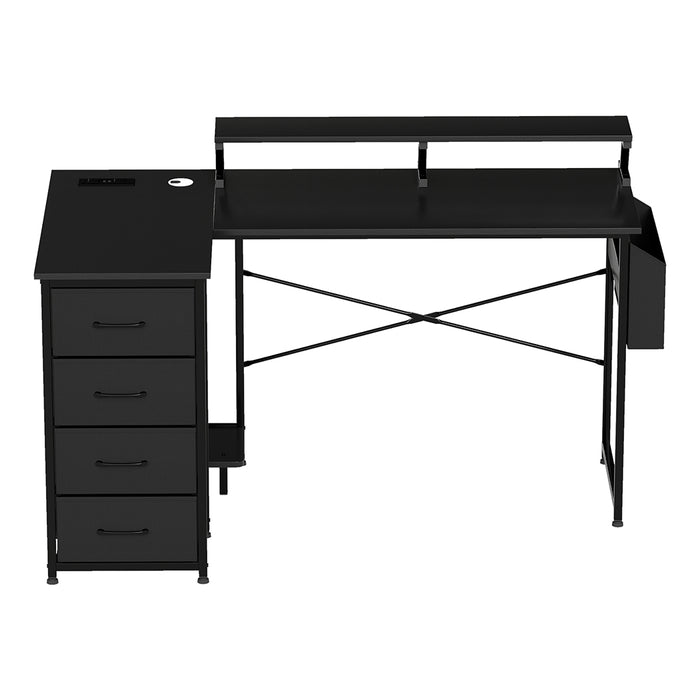 Levede L Shaped Gaming Desk with Storage Drawers Black-2052531818615410689