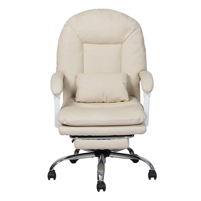 Levede Executive Office Chair Footrest PU Leather Tilt Gaming Work Seat Beige-2052531445712424961