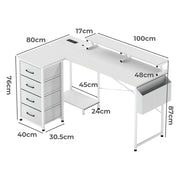 Levede L Shaped Gaming Desk with Storage Drawers White
