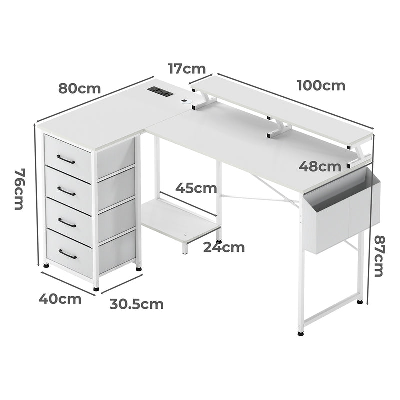 Levede L Shaped Gaming Desk with Storage Drawers White