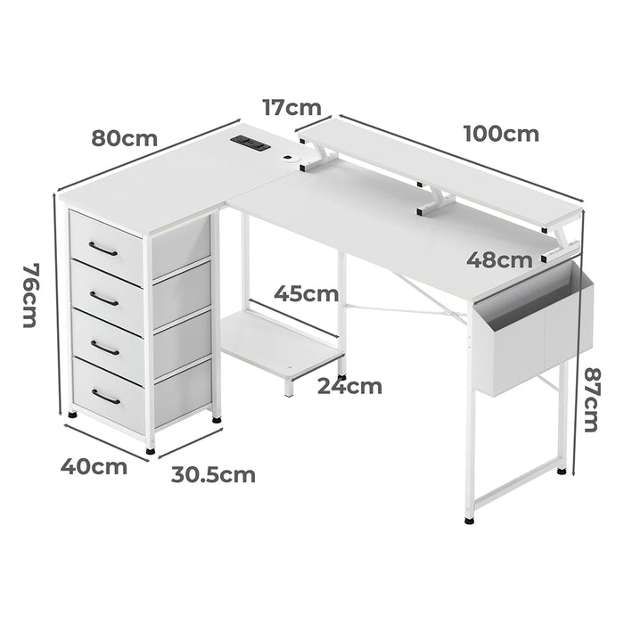 Levede L Shaped Gaming Desk with Storage Drawers White-2052531818946760706