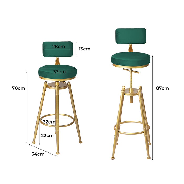 Levede 1x Bar Stools Velvet Kitchen Green-2052531295598284802