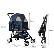 PaWz Large Pet Stroller Dog Cat Carrier Blue