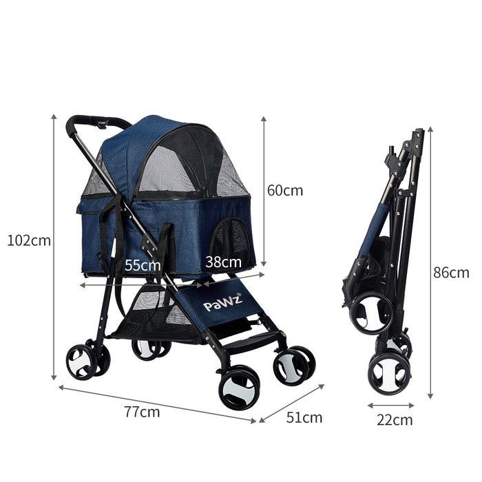 PaWz Large Pet Stroller Dog Cat Carrier Blue-2052531541485162498