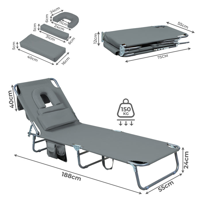 Levede Foldable Beach Lounge Chairs with Face Hole Grey-2052531491375812610