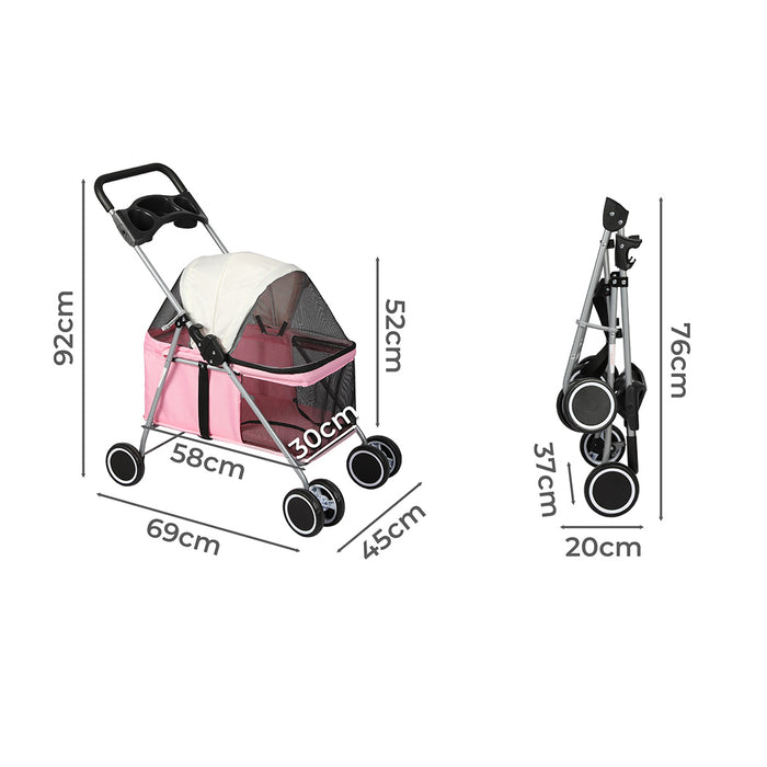 PaWz Pet Stroller Dog Cat Carrier Foldable Pink-2052531697425190914