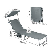 Levede Foldable Lounge Chairs with Canopy Grey