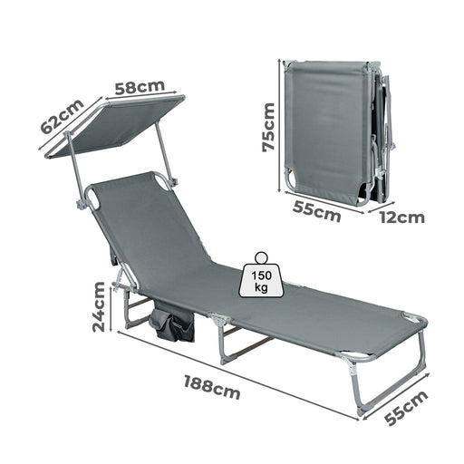 Levede Foldable Lounge Chairs with Canopy Grey-2052531490998325250