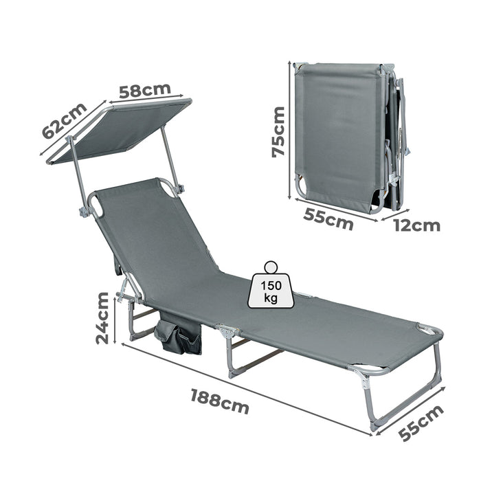 Levede Foldable Lounge Chairs with Canopy Grey-2052531490998325250