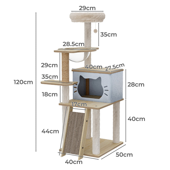 Pawz Cat Tree Tower Scratcher Wood Condo House 120cm-2052531523894251522