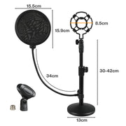 Levede Desktop Microphone Stand Adjustable Pop Filter Shock Mount Base Kit Black