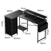 Levede L Shaped Gaming Desk with Storage Drawers Black
