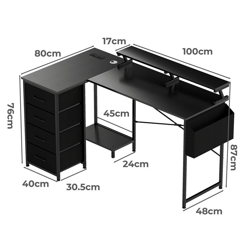 Levede L Shaped Gaming Desk with Storage Drawers Black