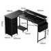 Levede L Shaped Gaming Desk with Storage Drawers Black-2052531818615410690