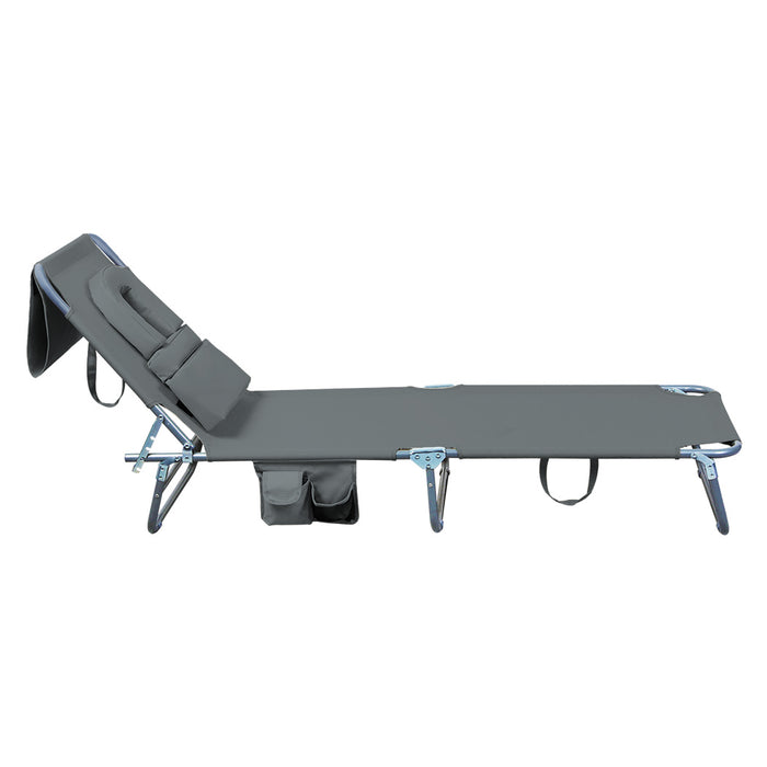 Levede Foldable Beach Lounge Chairs with Face Hole Grey-2052531491375812611