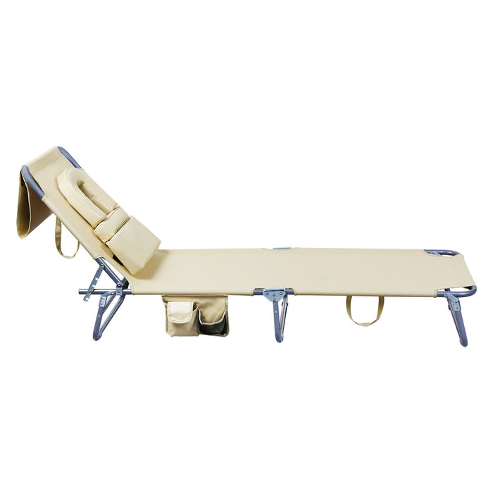 Levede Foldable Beach Lounge Chairs with Face Hole Khaki-2052531491556167683