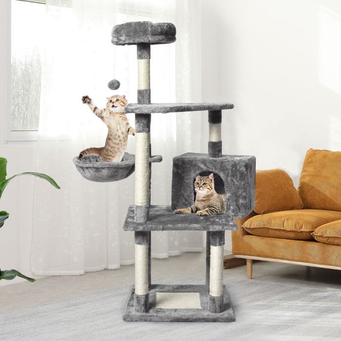 PaWz Cat Tree Toy Scratching Post Scratcher Tower Condo Wooden House Cream 130cm