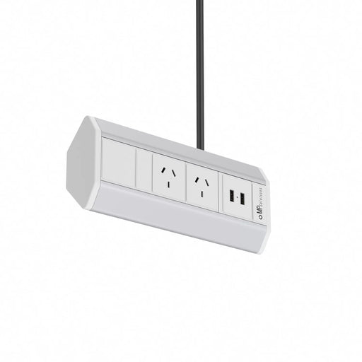 Corner Power Outlet System w/USB Silver Shell White Coloured Outlets