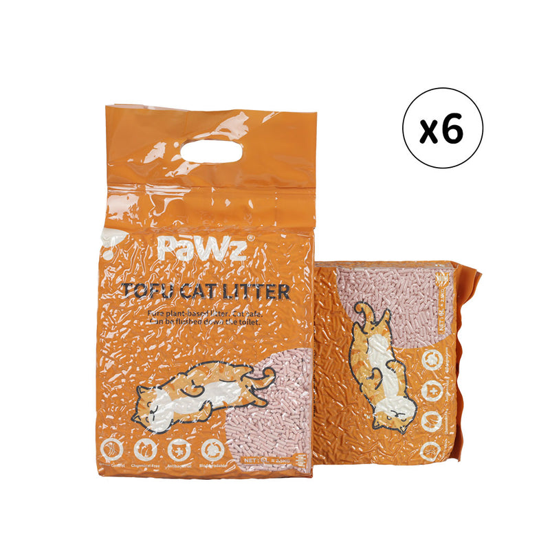 PaWz 2.5kg Tofu Cat Litter Clumping Flushable Fast Super Absorben Natural x2 PEACH 6 bags