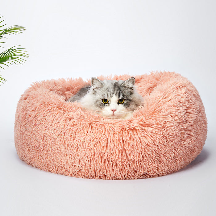 PaWz Pet Bed Cat Dog Donut Nest Calming Kennel Cave Deep Sleeping Pink