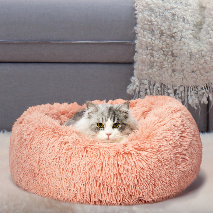 PaWz Pet Bed Cat Dog Donut Nest Calming Kennel Cave Deep Sleeping Pink