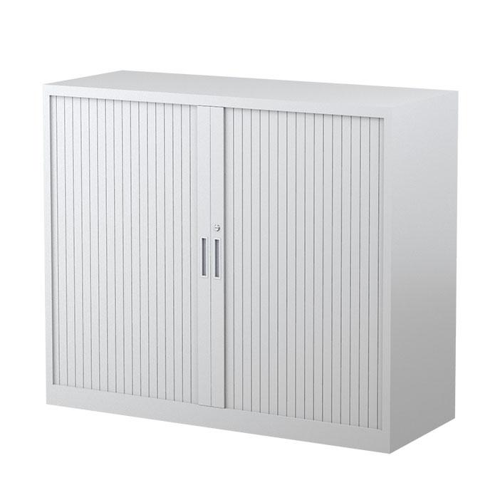 Steelco Two Shelf Tambour Door Cabinet 1200mm White Satin