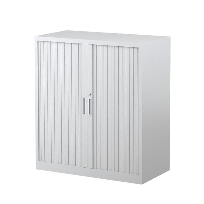 Steelco Two Shelf Tambour Door Cabinet 900mm White Satin