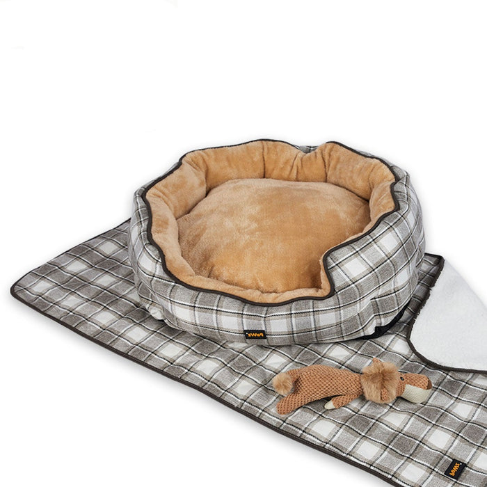 PaWz Pet Bed Set Dog Cat Quilted Blanket Squeaky Toy Calming Warm Soft Nest