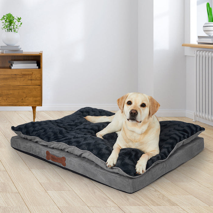 Dog Calming Bed Warm Soft Plush Comfy Sleeping Memory Foam Mattress Dark Grey