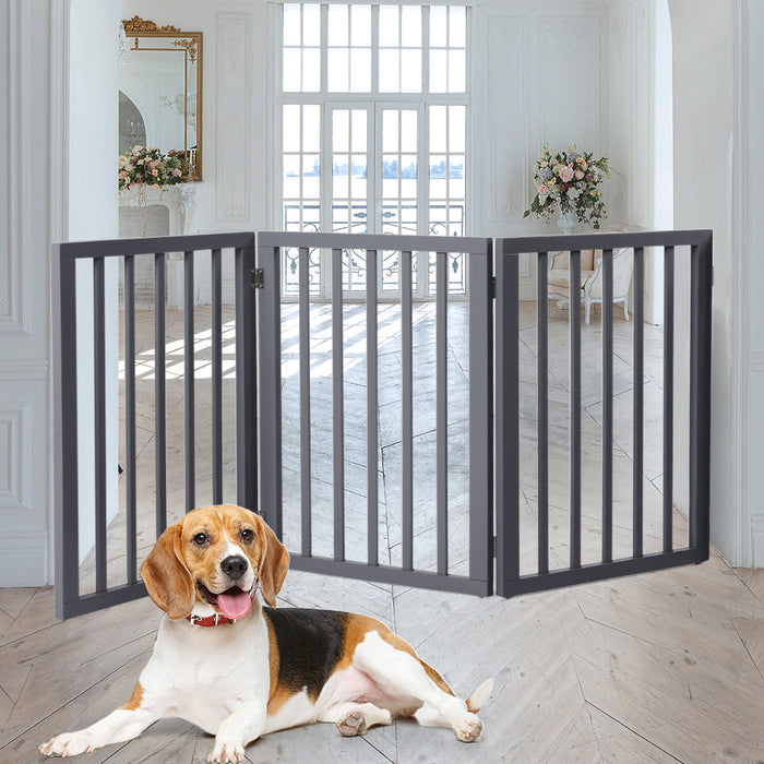 Wooden Pet Gate Dog Fence Retractable Barrier Portable Door 3 Panel