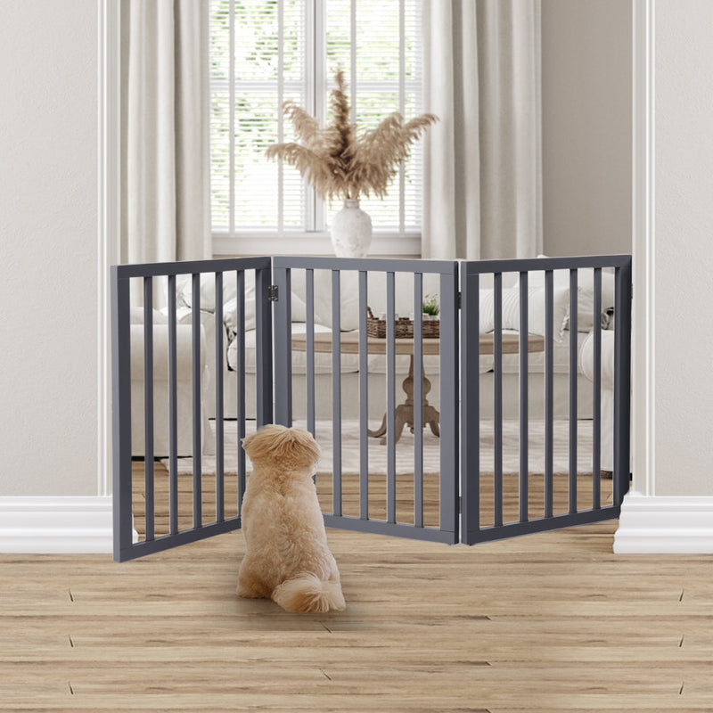 Wooden Pet Gate Dog Fence Retractable Barrier Portable Door 3 Panel