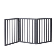 Wooden Pet Gate Dog Fence Retractable Barrier Portable Door 3 Panel Gray
