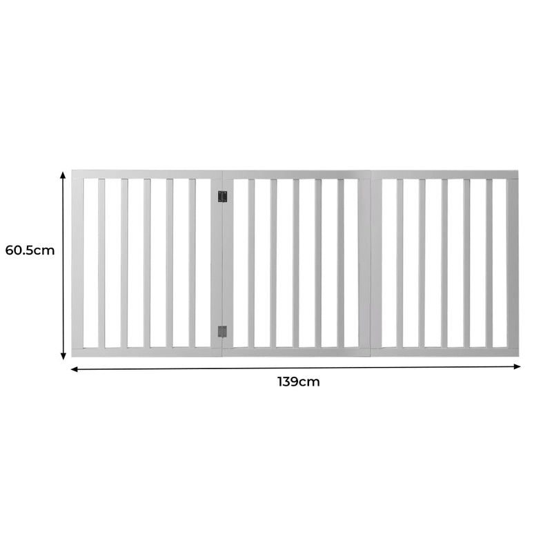 Wooden Pet Gate Dog Fence Retractable Barrier Portable Door 3 Panel