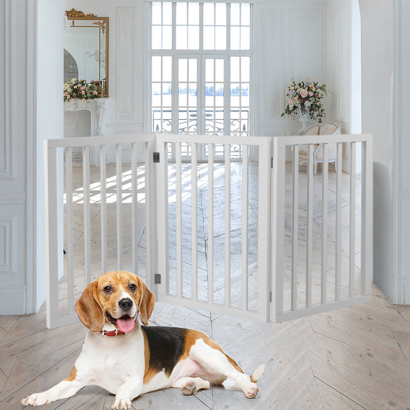 Wooden Pet Gate Dog Fence Retractable Barrier Portable Door 3 Panel