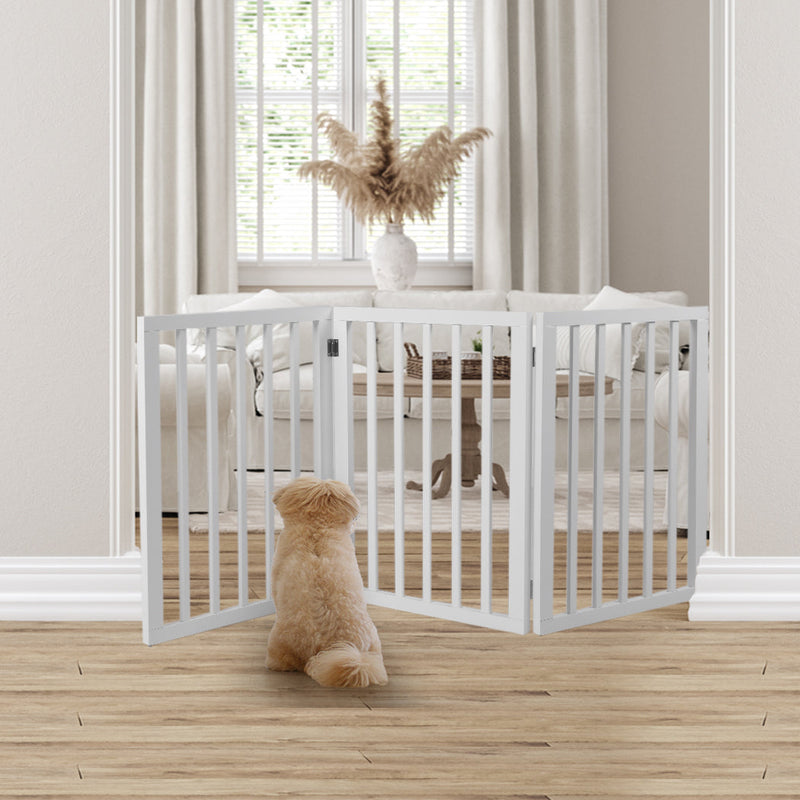 Wooden Pet Gate Dog Fence Retractable Barrier Portable Door 3 Panel