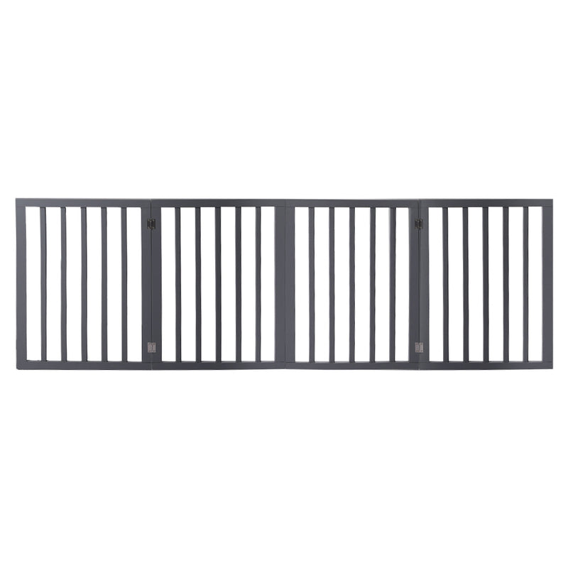 Wooden Pet Gate Dog Fence Retractable Barrier Portable Door 4 Panel