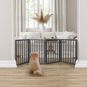 Wooden Pet Gate Dog Fence Retractable Barrier Portable Door 4 Panel