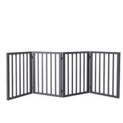 Wooden Pet Gate Dog Fence Retractable Barrier Portable Door 4 Panel Gray