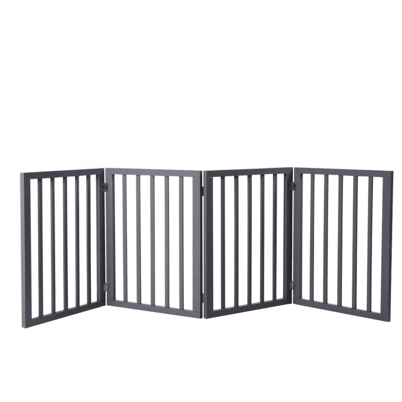 Wooden Pet Gate Dog Fence Retractable Barrier Portable Door 4 Panel Gray
