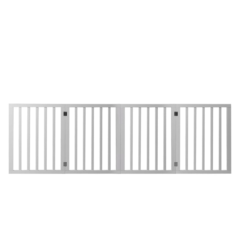 Wooden Pet Gate Dog Fence Retractable Barrier Portable Door 4 Panel