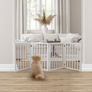 Wooden Pet Gate Dog Fence Retractable Barrier Portable Door 4 Panel
