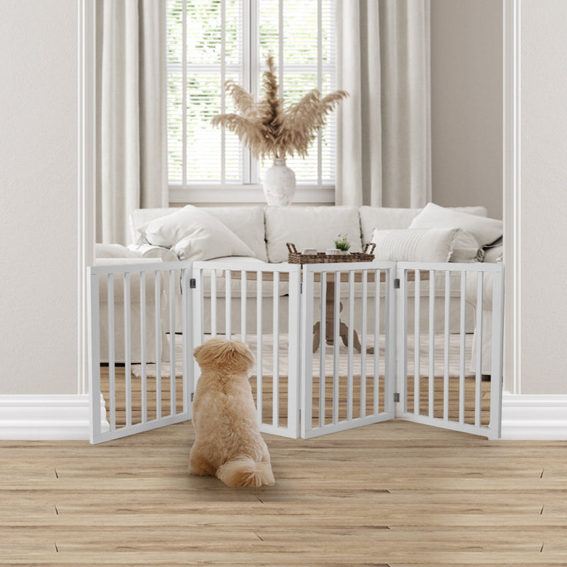 Wooden Pet Gate Dog Fence Retractable Barrier Portable Door 4 Panel