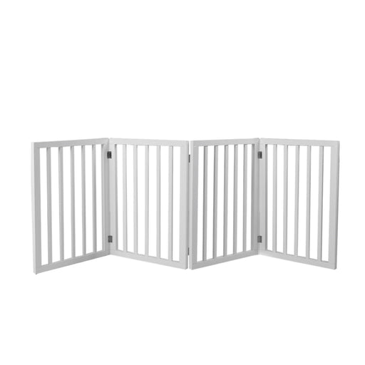 Wooden Pet Gate Dog Fence Retractable Barrier Portable Door 4 Panel White