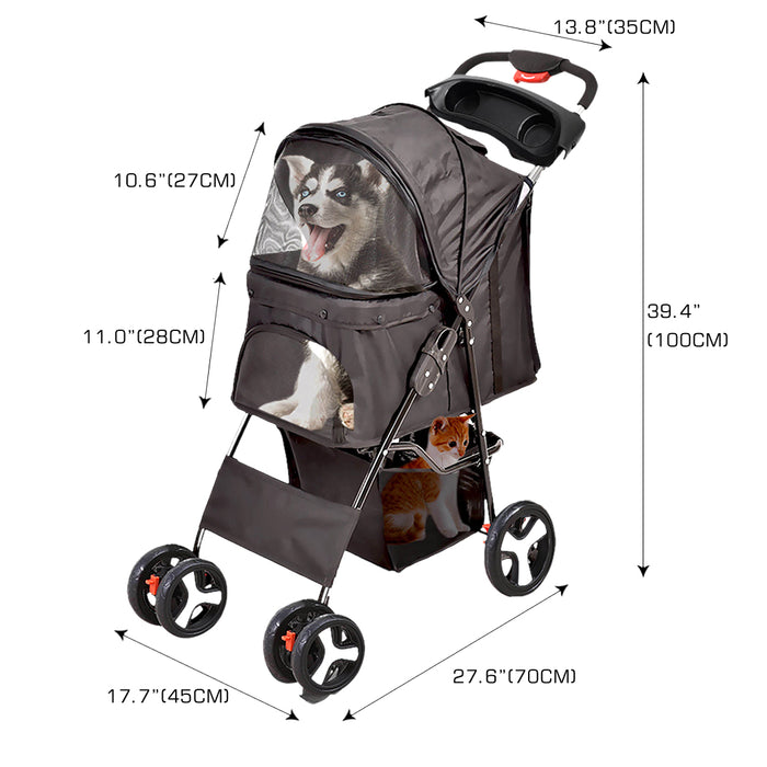 PaWz 4 Wheels Pet Stroller Dog Cat Cage Puppy Pushchair Travel Walk Carrier Pram