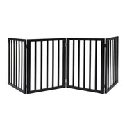Wooden Pet Gate Dog Fence Retractable Barrier Portable Door 4 Panel Black