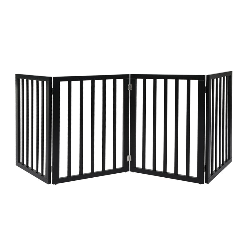 Wooden Pet Gate Dog Fence Retractable Barrier Portable Door 4 Panel Black