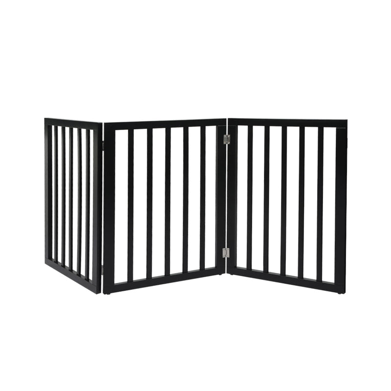 Wooden Pet Gate Dog Fence Retractable Barrier Portable Door 3 Panel Black