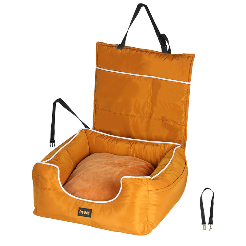 PaWz Dog Car Booster Seat Belt Pet Backrest Safe Protector Waterproof Travel Bed Orange
