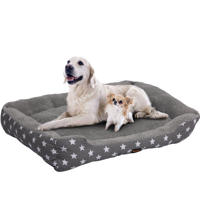 PaWz Pet Dog Cat Bed Deluxe Soft Cushion Lining Warm Kennel Grey Star XXL