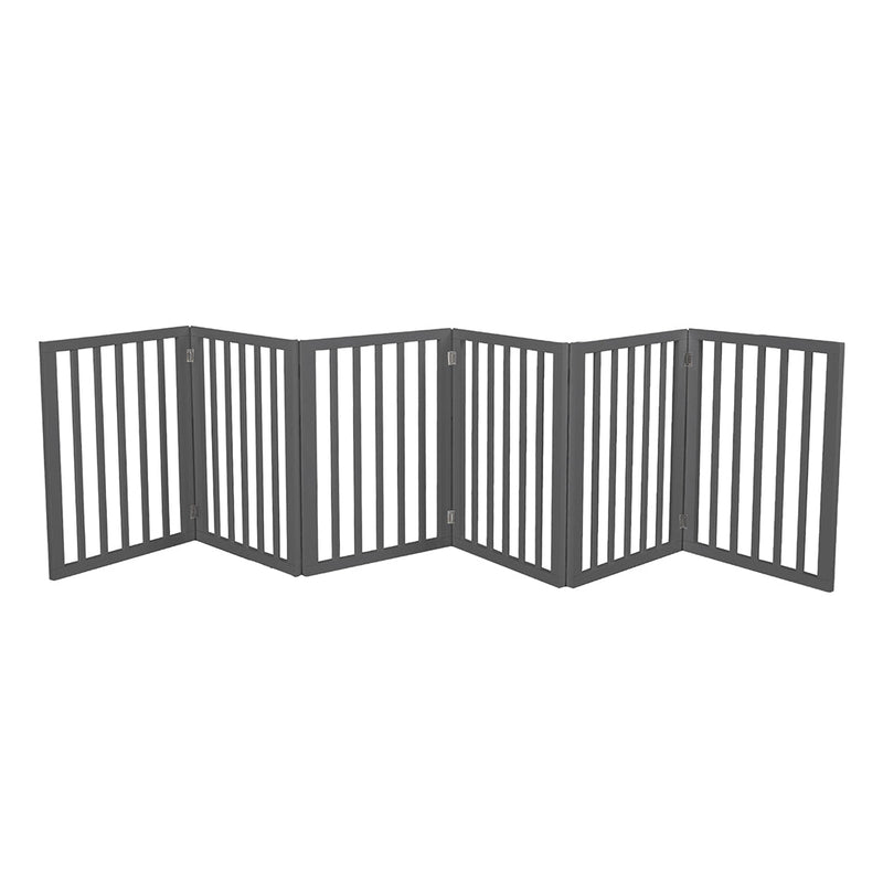 PaWz Wooden Pet Gate Dog Fence Safety Stair Barrier Security Door 6 Panels Gray